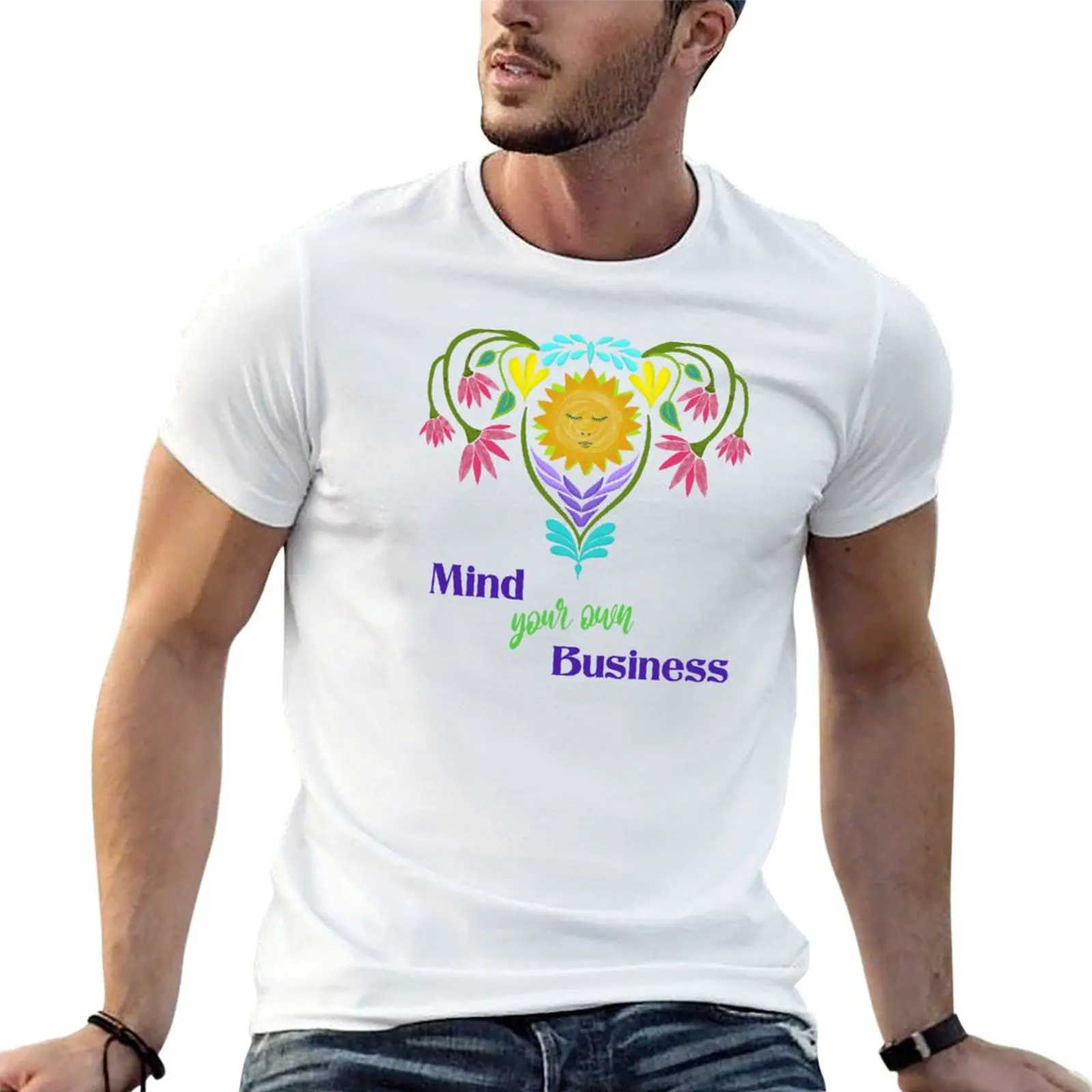 Pro Choice Mind your own Business with Floral Uterus T-Shirt Work Wear Breathable Tee