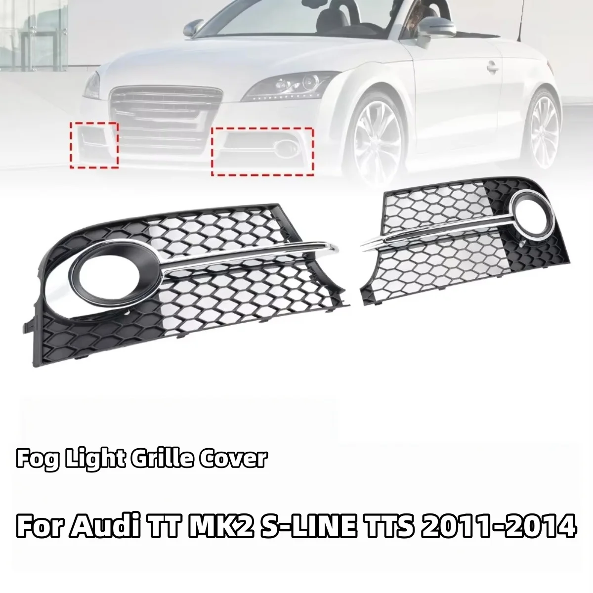 2X For Audi TT MK2 S-LINE TTS 2011-2014 Fog Light Grille Cover Car Front Grille Honeycomb Grille Cover Mesh Grill 8J0807681KT94