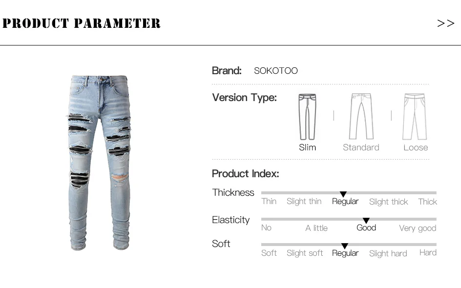 Herren Schwarze Plissierte Patch-Biker-Jeans Streetwear Hellblaue Stretch-Denim-Hose Zerrissene Skinny Tapered Hose – Detail 1