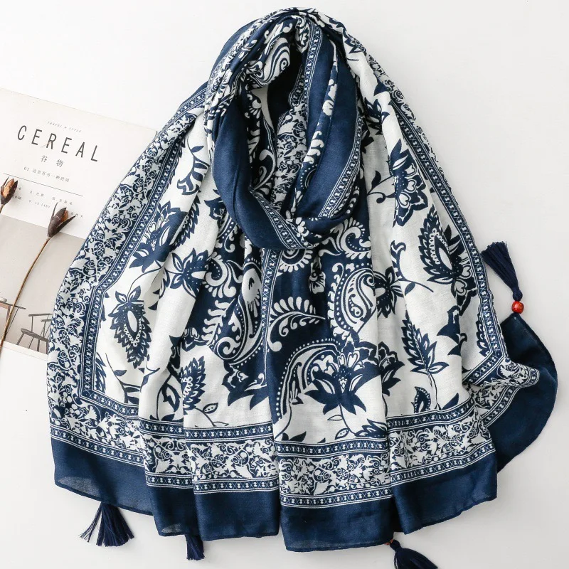2026 Vintage Paisley Floral Beads Tassel Viscose Shawls Women Perfect for Travel Casual Beach Stole Muslim Hijab Sjaal 180*90Cm