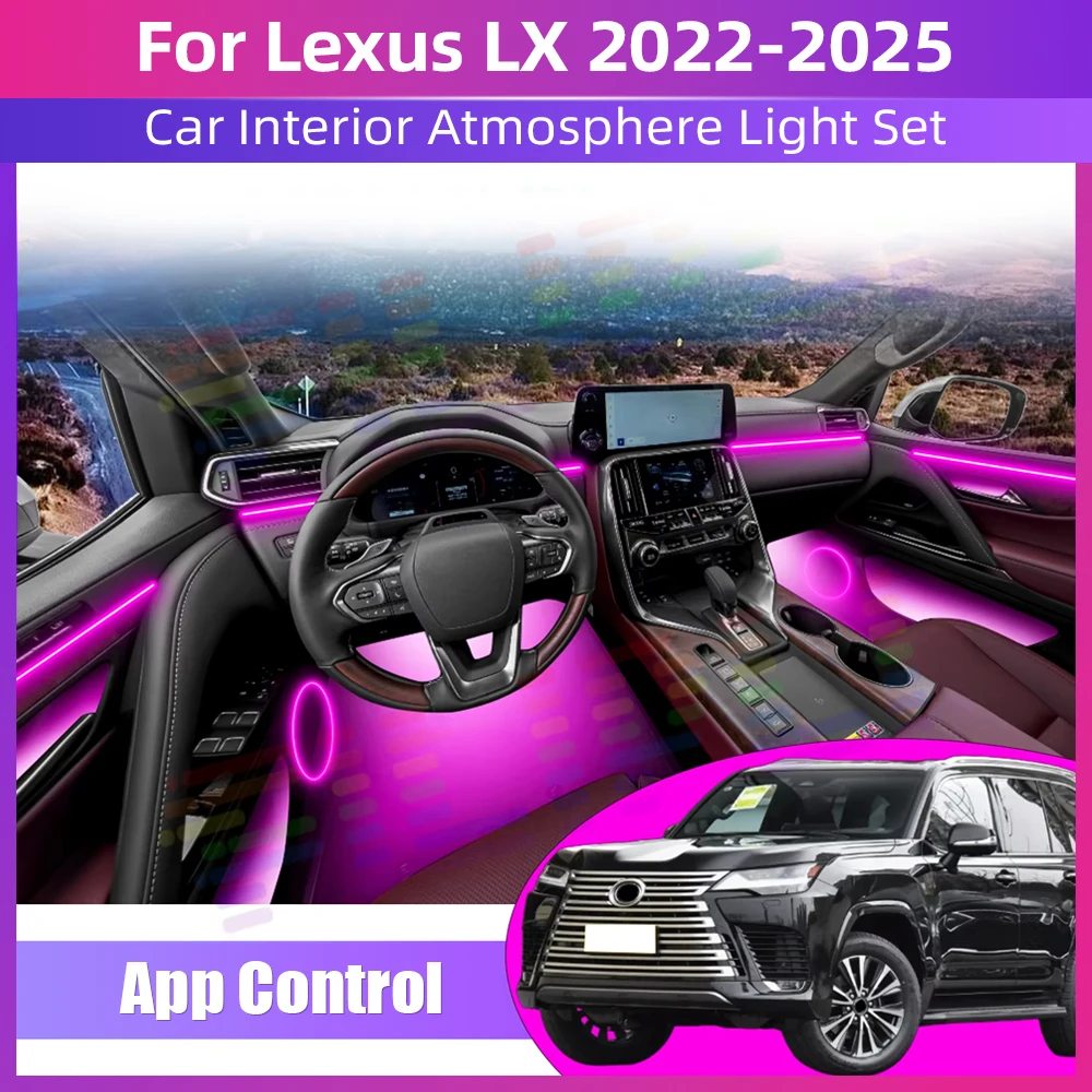 APP Control RGB 64 Colors LED Car Interior Ambient Light Energy Saving Efficient Lamp Kit For Lexus LX 2022 2023 2024 2025