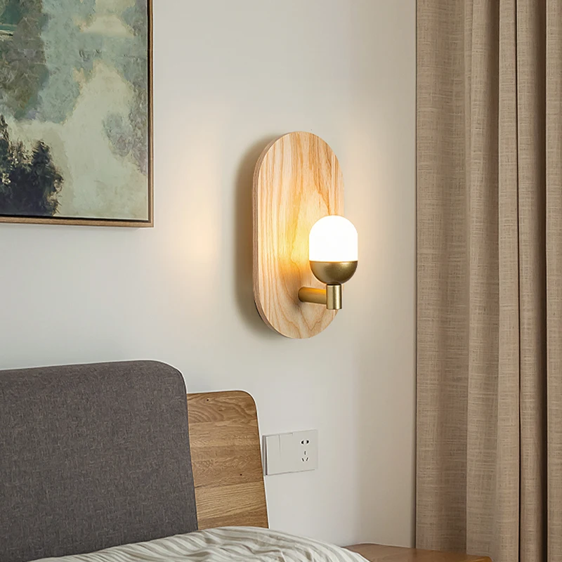

Nordic Retro Log Wooden Design LED Wall Lamp Bedroom Bedside Living Room Minimalist Hallway Light Indoor Wood Lighting Fixtures