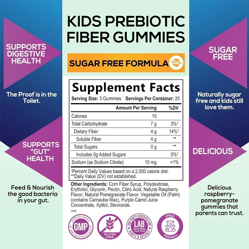 Children\'s Fiber Gummy Bear Supplement - Supports Digestive Health and Immune Support - Plant-based Vitamins, Vegetarian