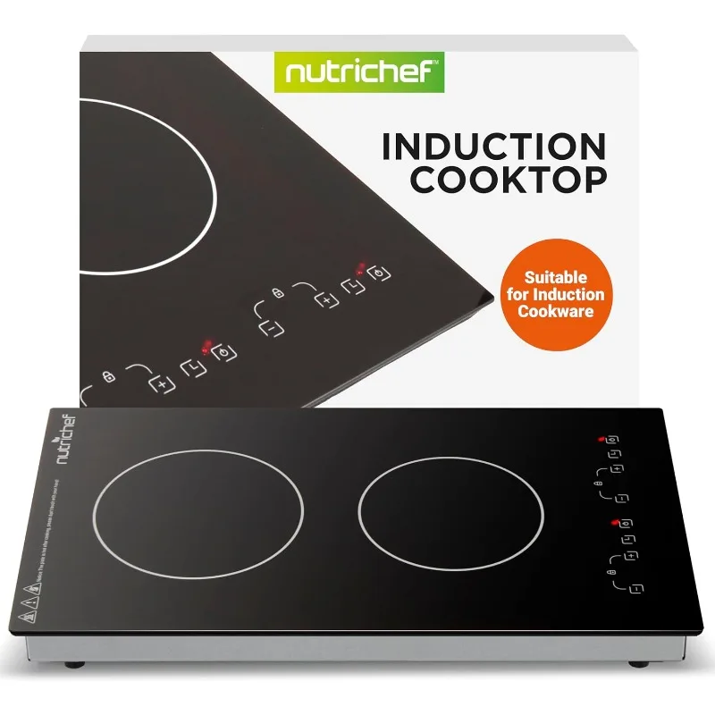 Nutrichef Induction Cooktop - 2 Glass Induction Burner Zones - Adjustable Temperature Settings - 1800W Electric Induction Cooker