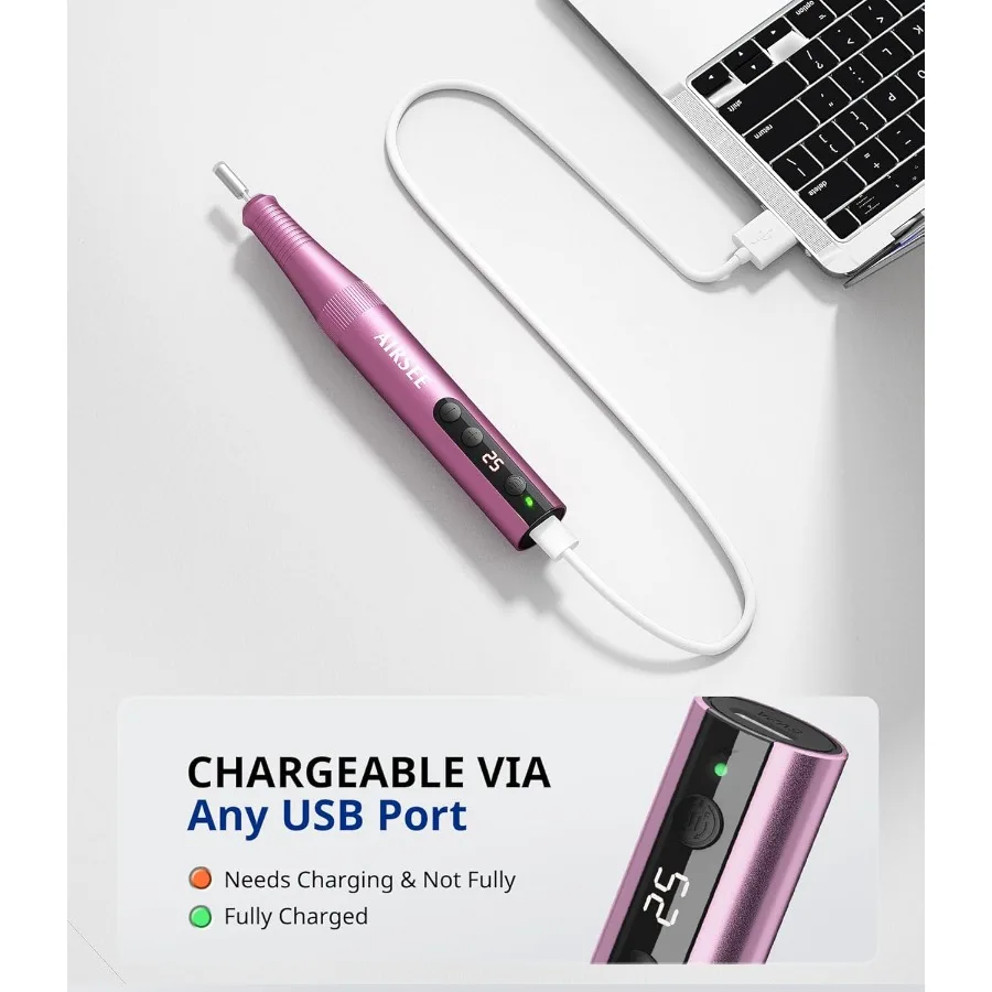 Profesjonalna, akumulatorowa frezarka do paznokci Pro 25000RPM do paznokci akrylowych, z proszkiem do dipu i żelowych, idealna do salonu i użytku domowego, z zestawem B