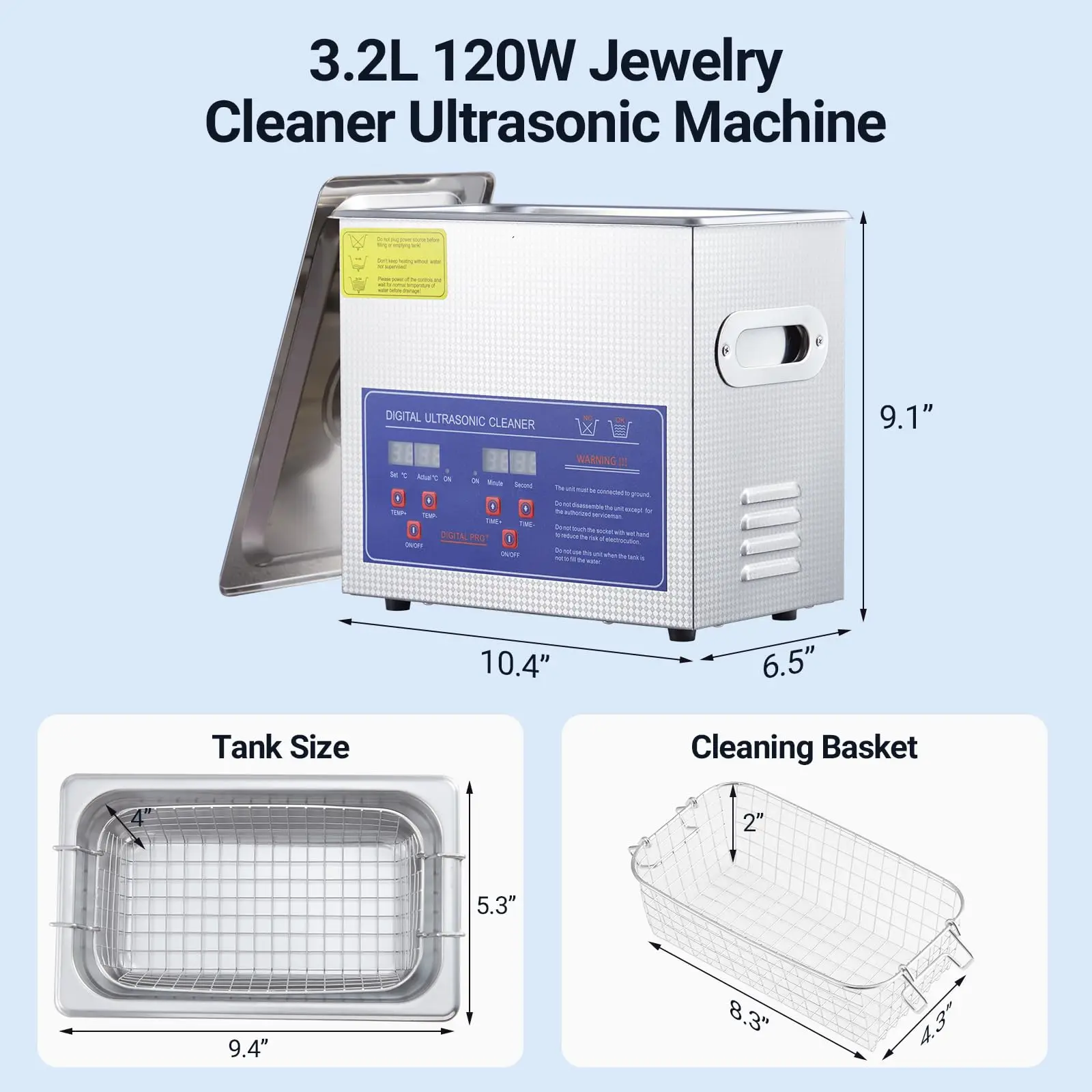 منظف بالموجات فوق الصوتية التجارية، 3.2 لتر، 40 كيلو هرتز مع مؤقت رقمي وسخان، آلة تنظيف ممتازة 120 وات لحلقات النظارات #2