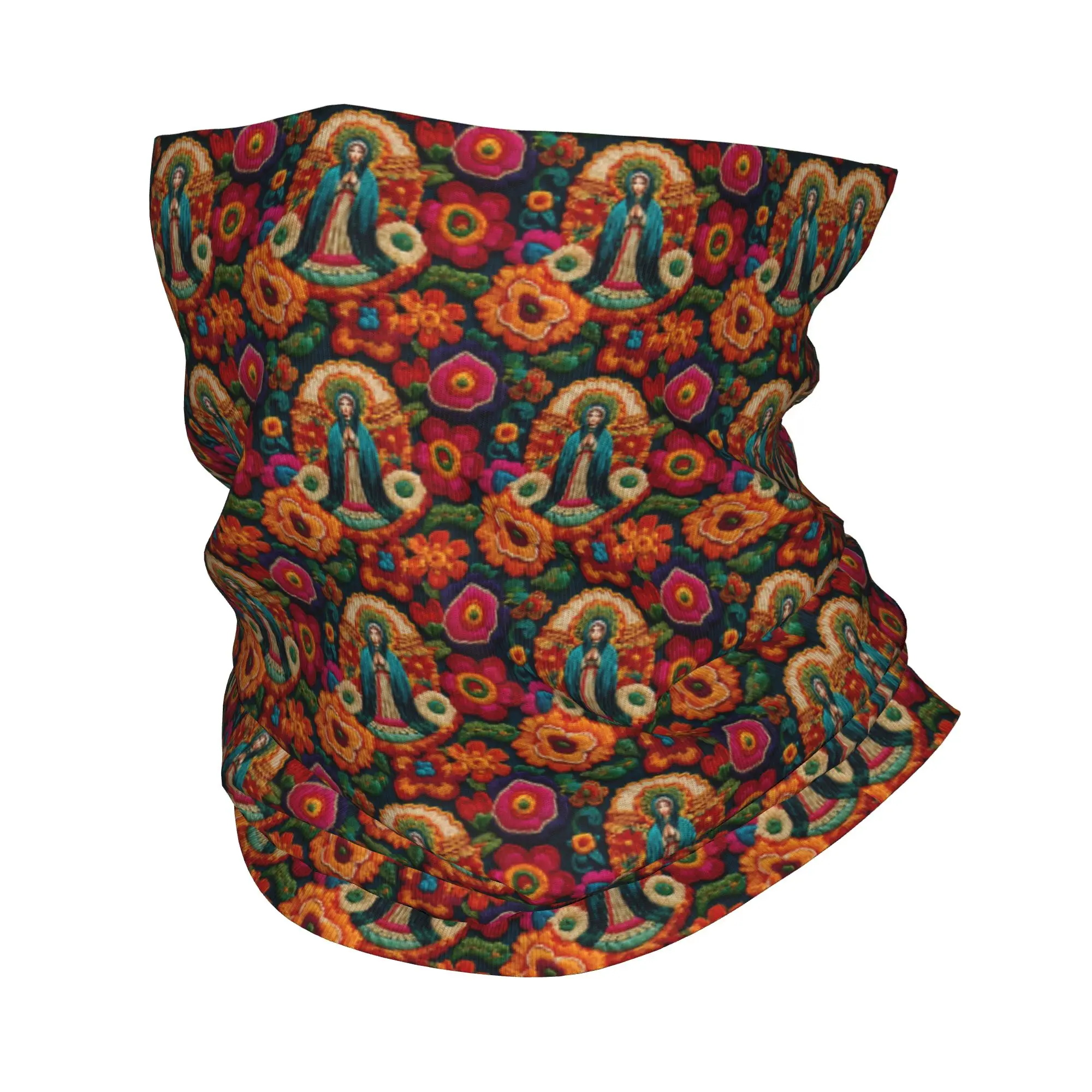 Mexican Our Lady of Guadalupe  Bandana Neck Gaiter Windproof Face Scarf Cover Men Women Floral Motifs  Headwear Tube Balaclava