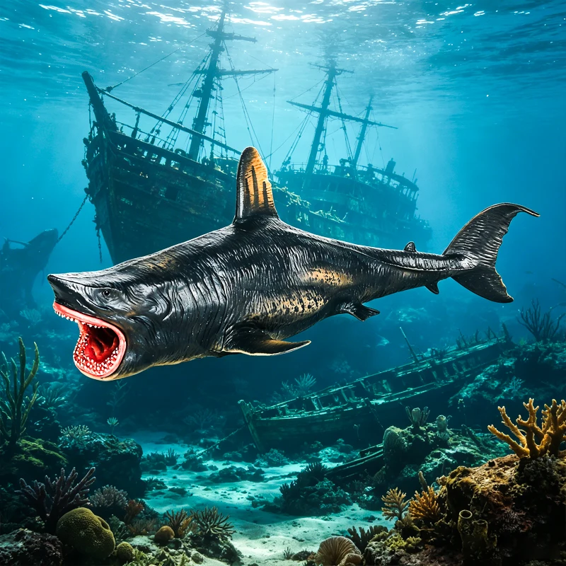 Oenux Savage Marine Sea Life Megalodon Actionfigur, klassische Meerestiere, großer Hai, Fischmodell, PVC-Sammlung, Spielzeug für Kinder, Geschenk – Detail 10