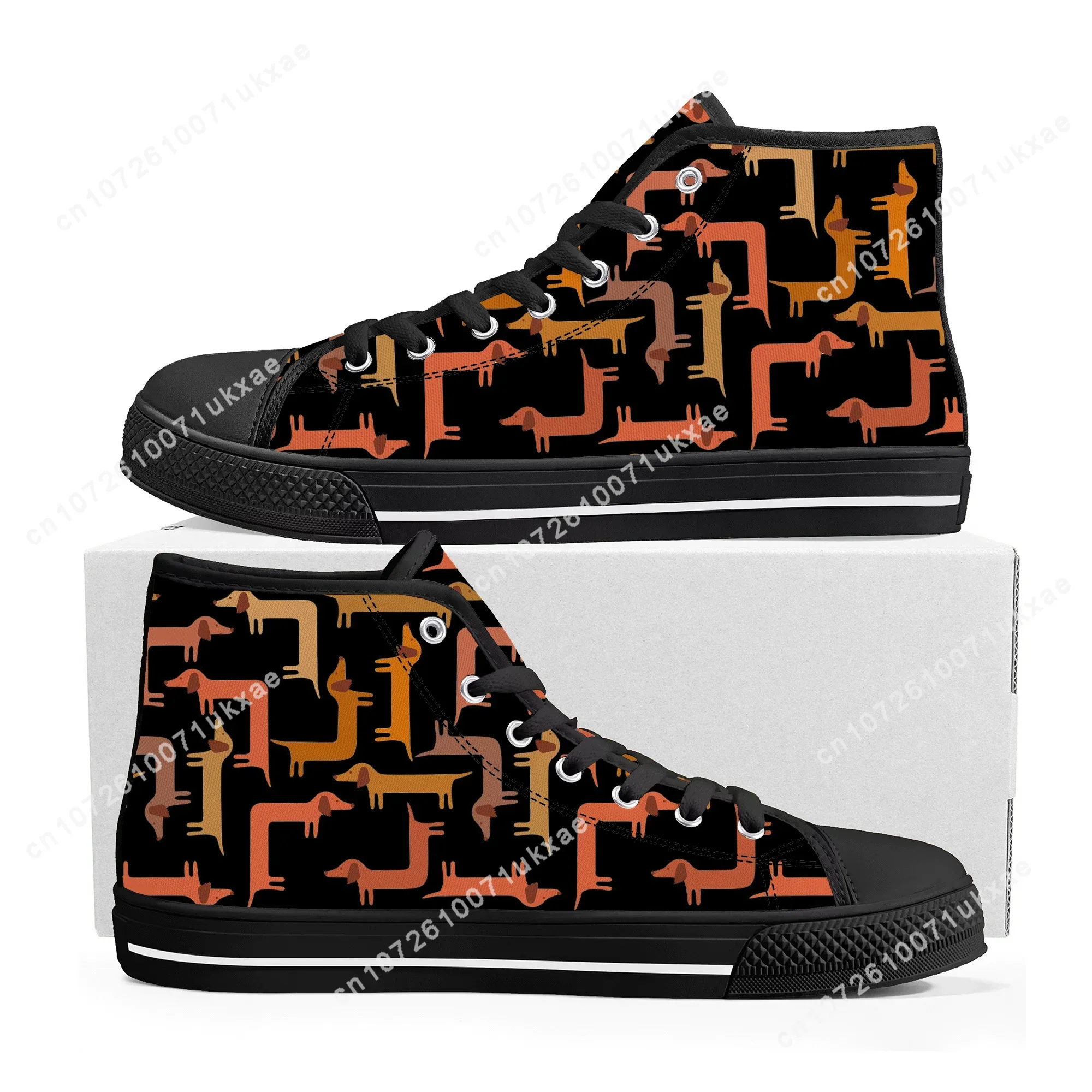 Zapatillas altas con estampado de Dachshund para hombre y mujer, zapatos informales de lona de alta calidad para mascotas y perros, calzado personalizado para parejas