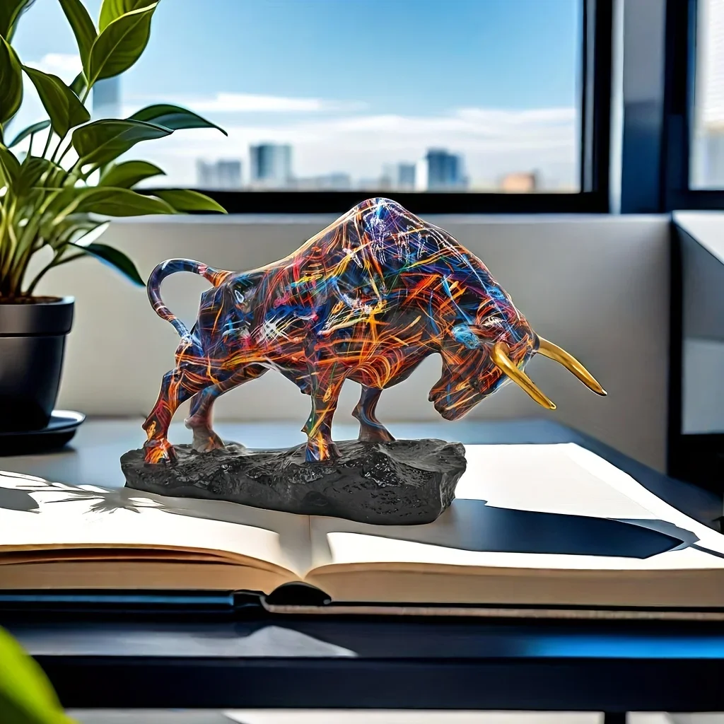 1pc Elegant Bronze Bull Statue|Dazzling Wall Street-Inspired Resin Art for Home&Office Decor,Symbolizing Courage,Wealth&Power