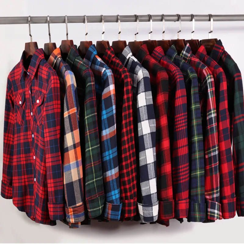 Camisas Xadrez das Mulheres novas M-5XL Blusa De Algodão Feminino Camisa Camiseta Manga Longa Slim Turn-down Collar Blusas Mulheres Camisas
