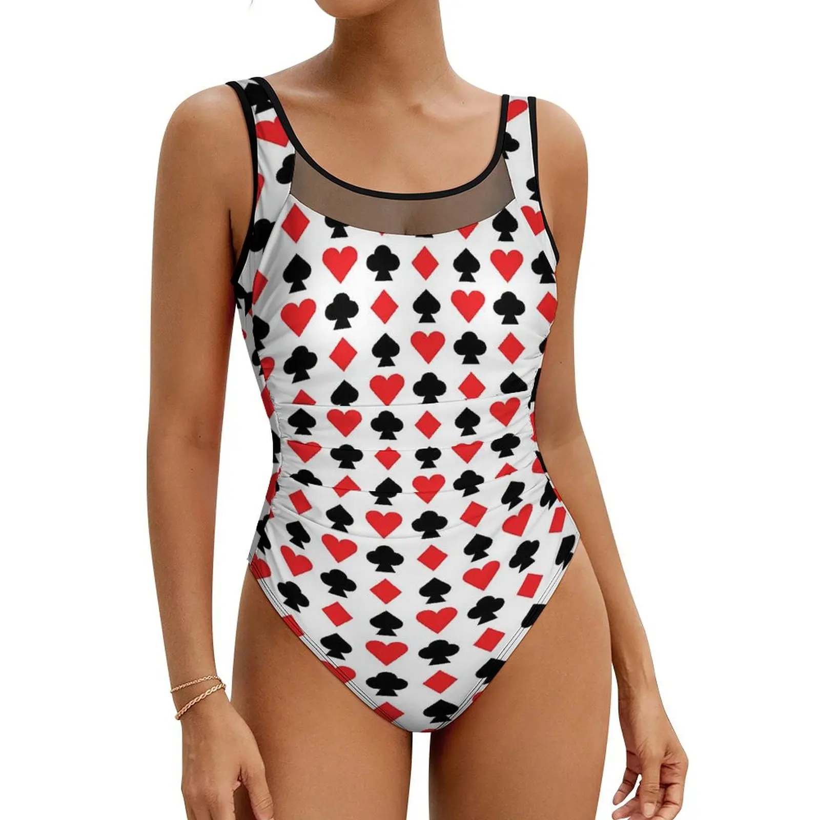 Playing Cards Swimsuit Sexy Diamond And Heart One Piece Swimwear Push Up Swimsuits Stylish Holiday Rave Beach Wear