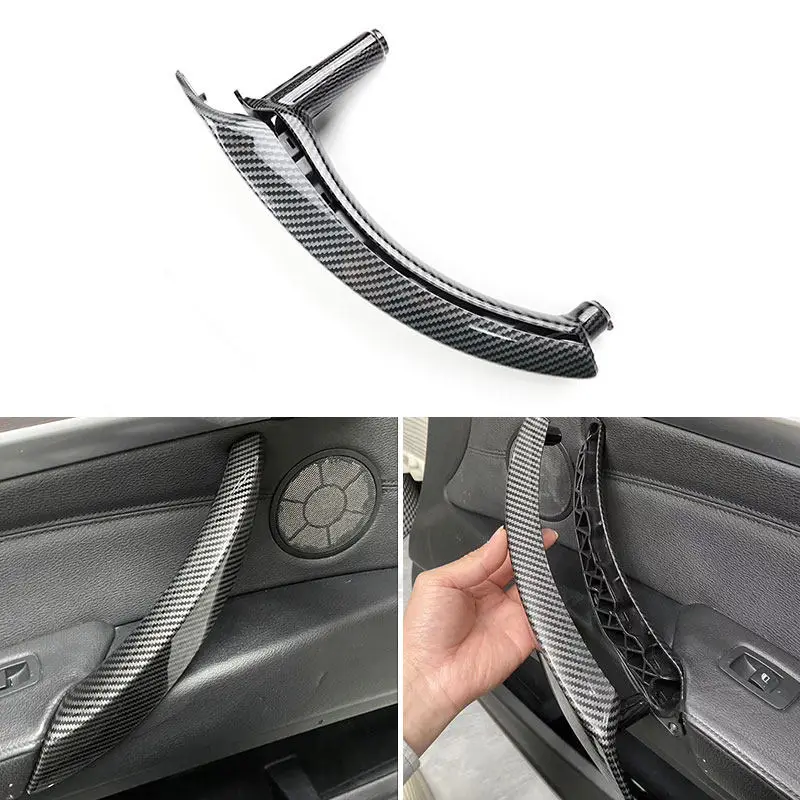 Car Interior Door Panel Handle Pull Trim Cover For BMW X5 E70 2007-2013 X6 E71 2008-2014 X6 E72 2010-2015 ABS Carbon Texture