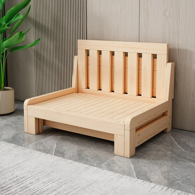 Solid wood folding multi-functional sofa bed small apartment living room dual-purpose telescopic bed