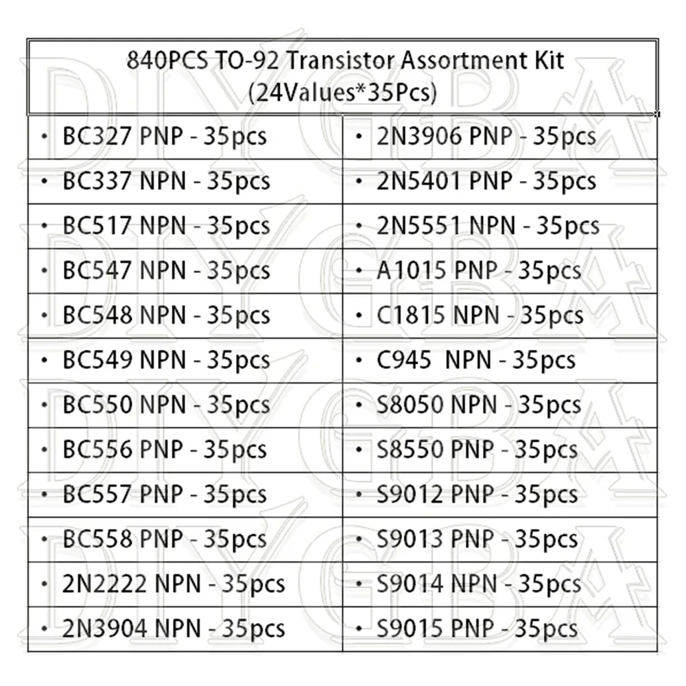 840 buah/Set 24 nilai TO-92 Transistor bermacam-macam Kit BC327 BC337 BC547 Transistor 2N2222 3904 3906 C945 paket Transistor