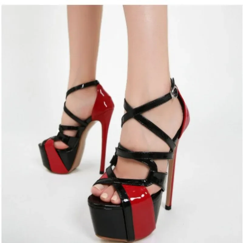 Sexy Club 16CM High Heels Party Women Shoes Platform Narrow Band Hollow Buckle Strap Cover Heels Stiletto Sandals