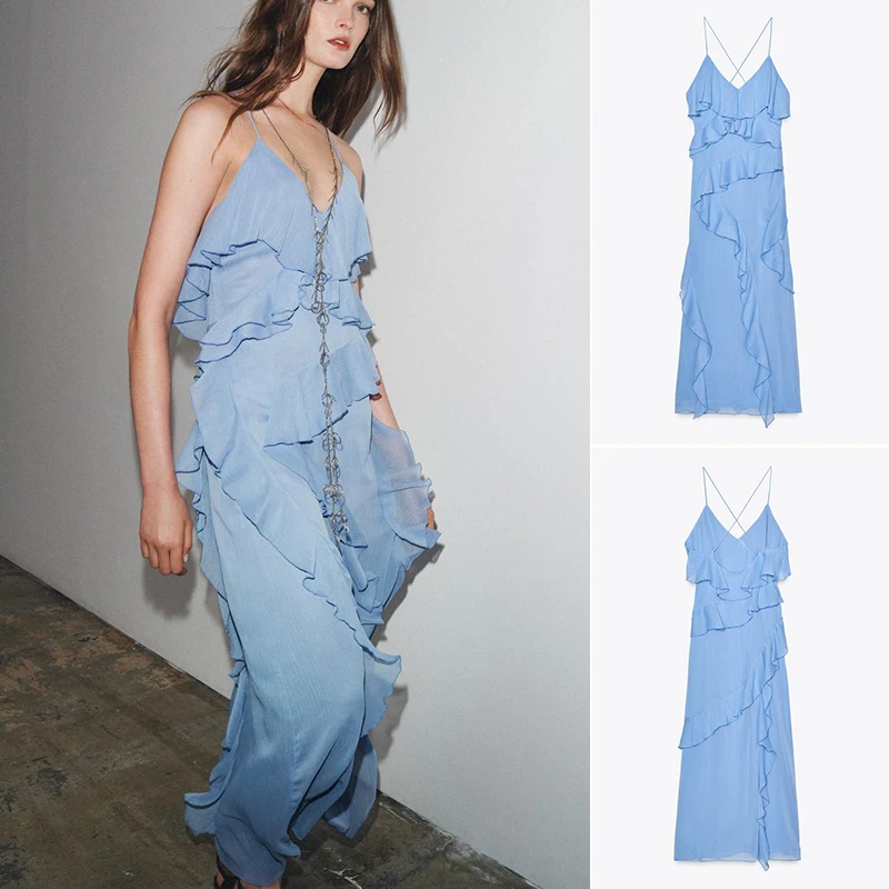 Verão novo feminino longo svel v-ne praia vaion sle dr em camadas decoração ele até o chão vestido 8779040