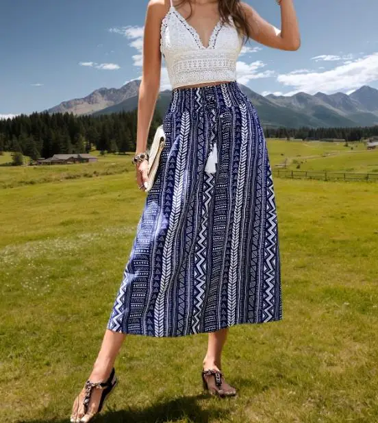 

Summer New Women's Half Skirt Bohemian Belt Tassel Knotted Mid Length Skirt