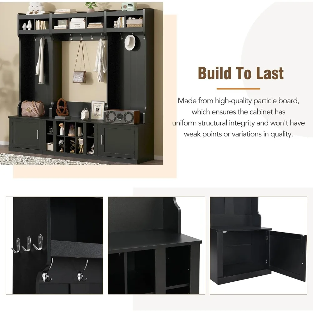 شجرة قاعة تخزين مع 10 خطافات ورف معطف المدخل وأثاث غرفة الطين على شكل مكعبات للأحذية #5