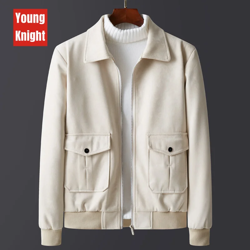 Men's jacket spring and autumn new high-grade quality trendy brand fashion Lapel zipper flannelette work leisure household coat