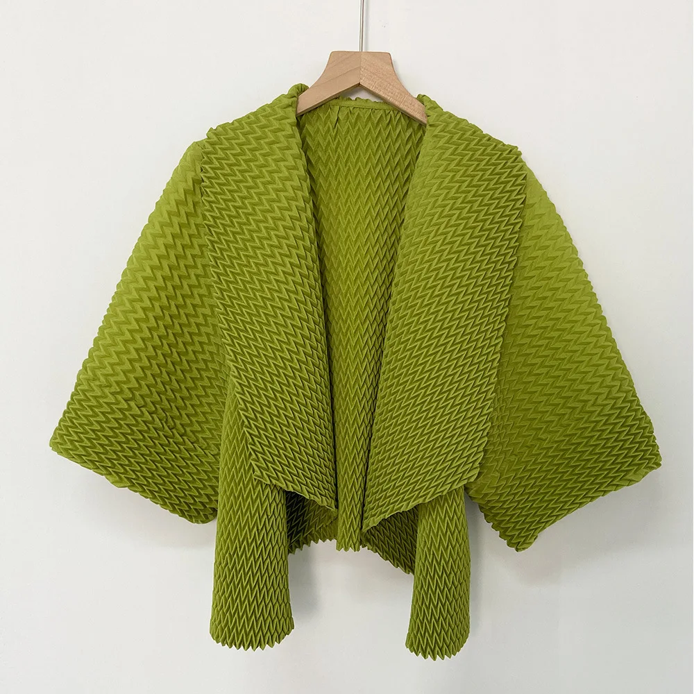  Unique Women's Outerwear Spring Autumn Three-dimensional Pleat Design Loose Open Cardigan Top Polyester Fabric
