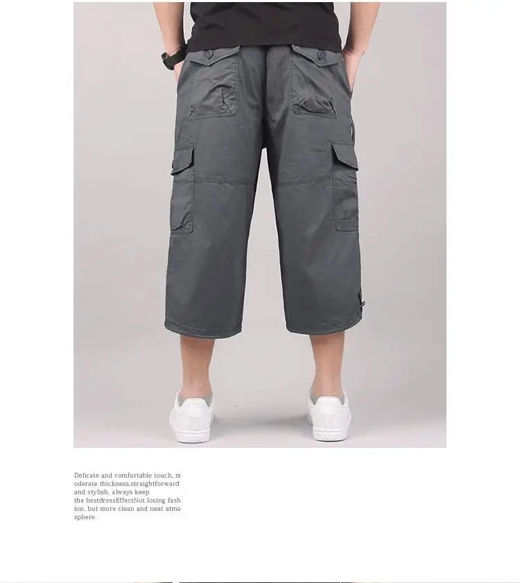 Herren Cargo-Shorts, Sommer, lockere Freizeithose, elastische Taille, große Größe, Outdoor-Jogging-Jogginghose, Trend, mehrere Taschen – Detail 5