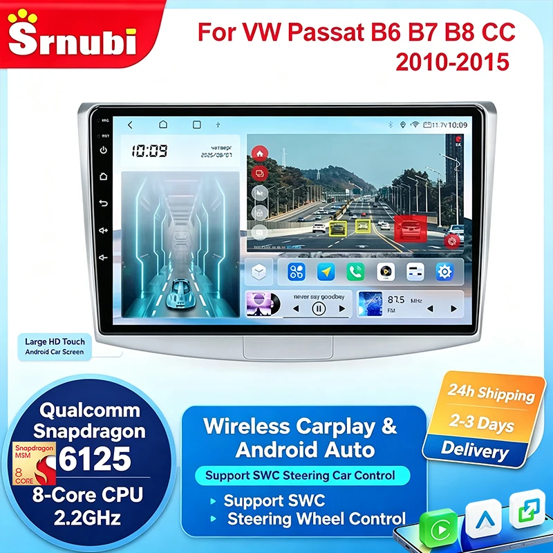 Für Volkswagen VW Passat B6 B7 B8 CC 2010-2015 10 Zoll Autoradio GPS-Navigation Multimedia-Player 2 Din Kühlventilator DSP Kabelloses Carplay Android Auto Touchscreen-Stereoanlage
