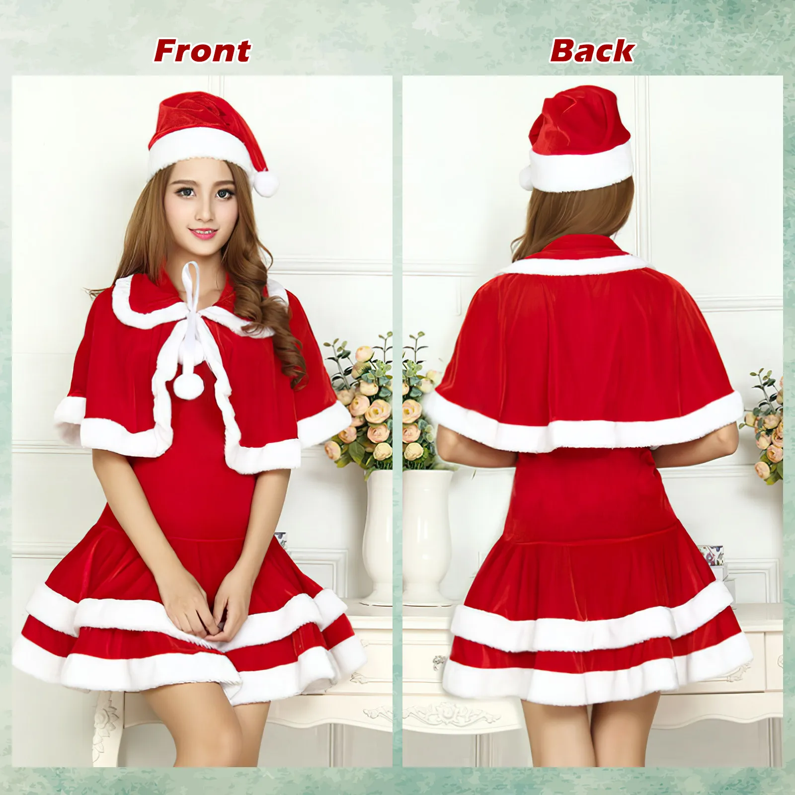 

Santa Short Cape Christmas Costume for Women and Girls Premium Warm Winter Shawl Vibrant Color Outdoor Daily Wear Cosplay Party
