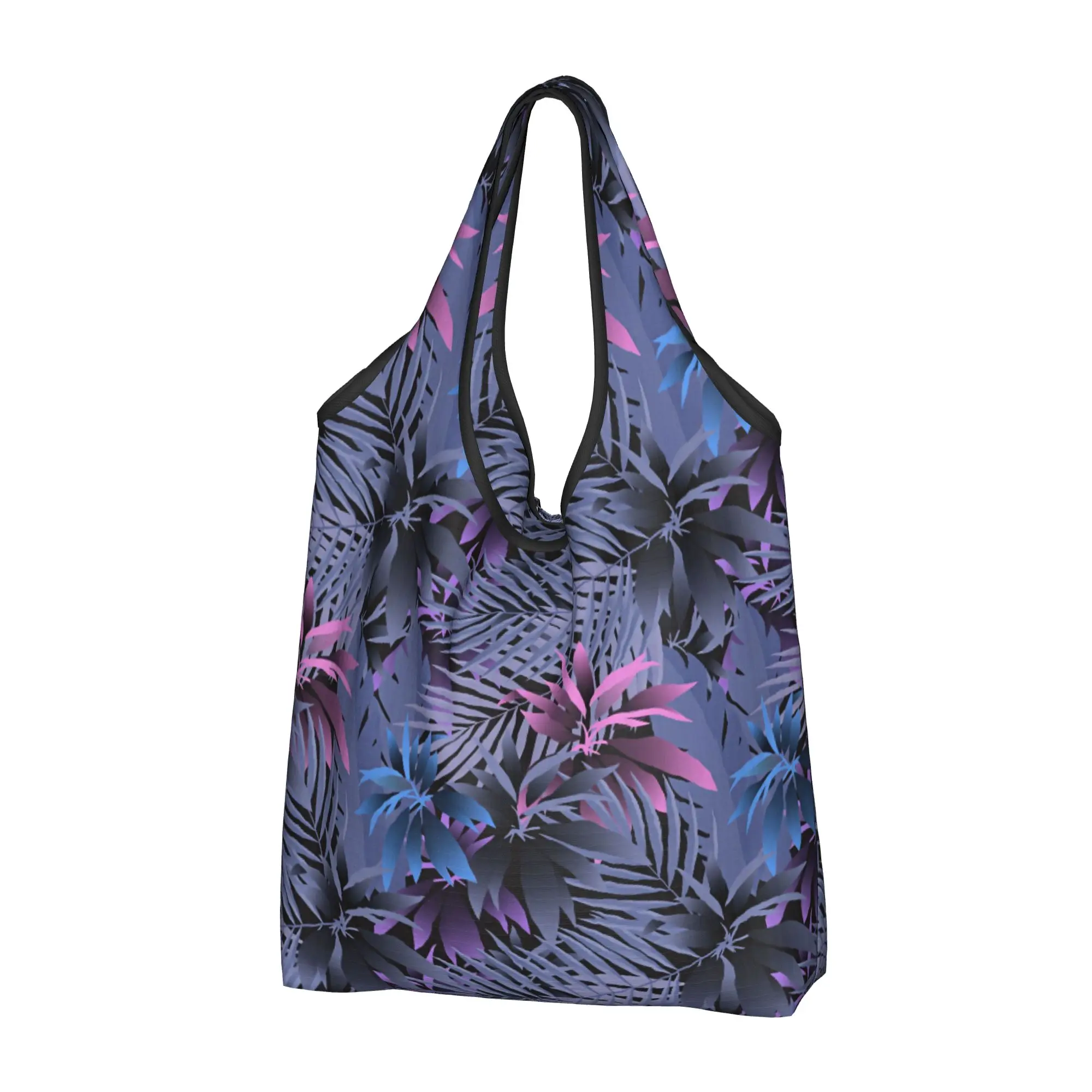Reusable Tropical Plants Palm Leaves And Flowers Shopping Bag Women Tote Bag Portable  Groceries Shopper Bags