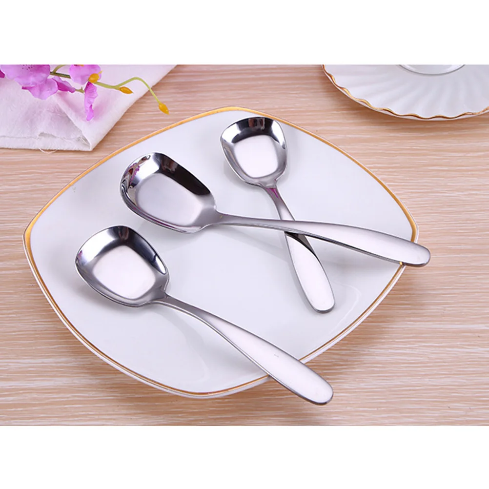 

Flat Bottom Spoon Set 3 Sizes Stainless Steel Dessert Soup Spoons Kitchen Bar Utensils Easy Clean Dishwasher Safe
