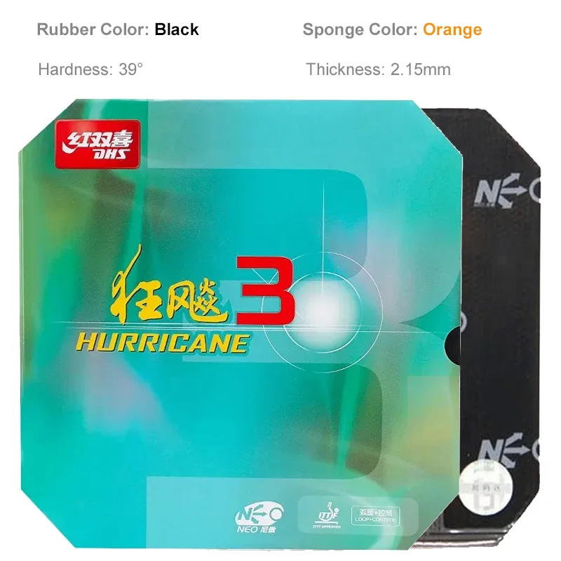 Original DHS Neo Hurricane 3-Tischtennis-Gummi, klebriger, professioneller Ping-Pong-Gummi mit hochdichtem Schwamm für Angriffsschlaufe 8