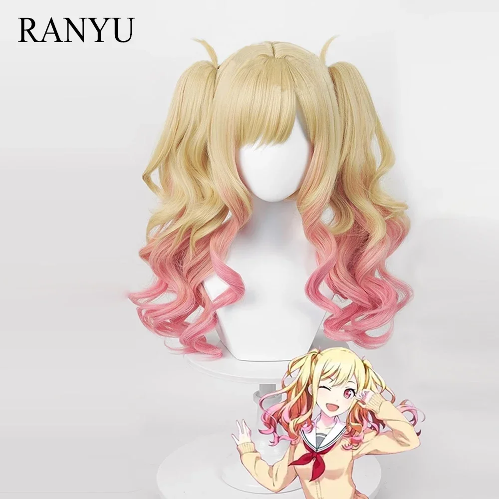 

RANYU Synthetic Wig Short Curly Straight Blonde Pink Gradient Anime Cosplay Women Hair Heat Resistant Wig For Party