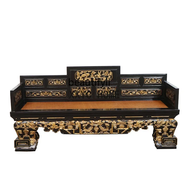 

Solid Wood Arhat Bed Chinese Style Carved Vintage Distressed Mat Solid Wood Sofa Bed in Ming and Qing Dynasties