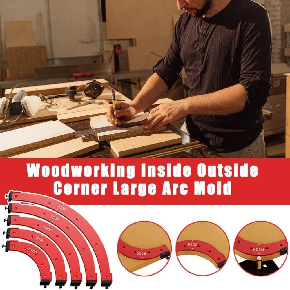 

New R100-R300 Large Arc Mold Curved Angle Woodworking Chamfering Template Jig Wooden Board