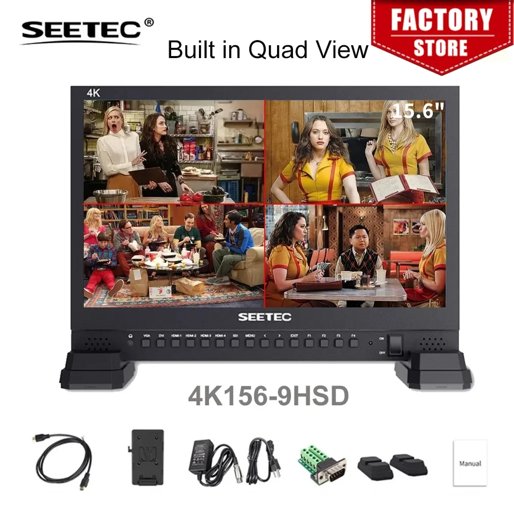 Seetec 4K156-9HSD-384 15.6 Inch IPS UHD 3840x2160 4K Broadcast Monitor with 3G-SDI HDMIx4 Quad Split Display Director Monitor