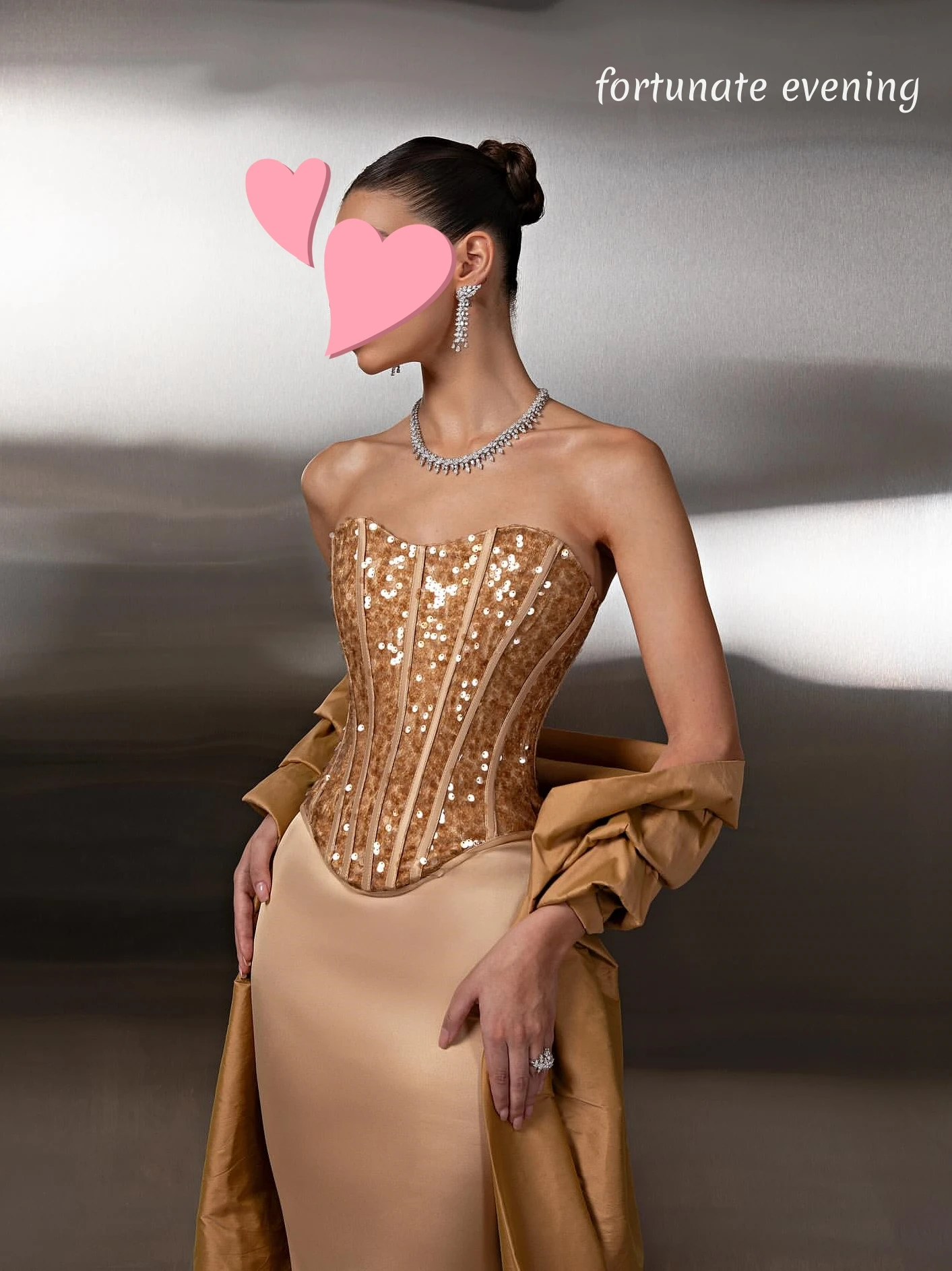 Fortuinlijke avond elegante vintage zoete gouden champagne pailletten glanzende op maat gemaakte formele gelegenheid galajurk avondjurken