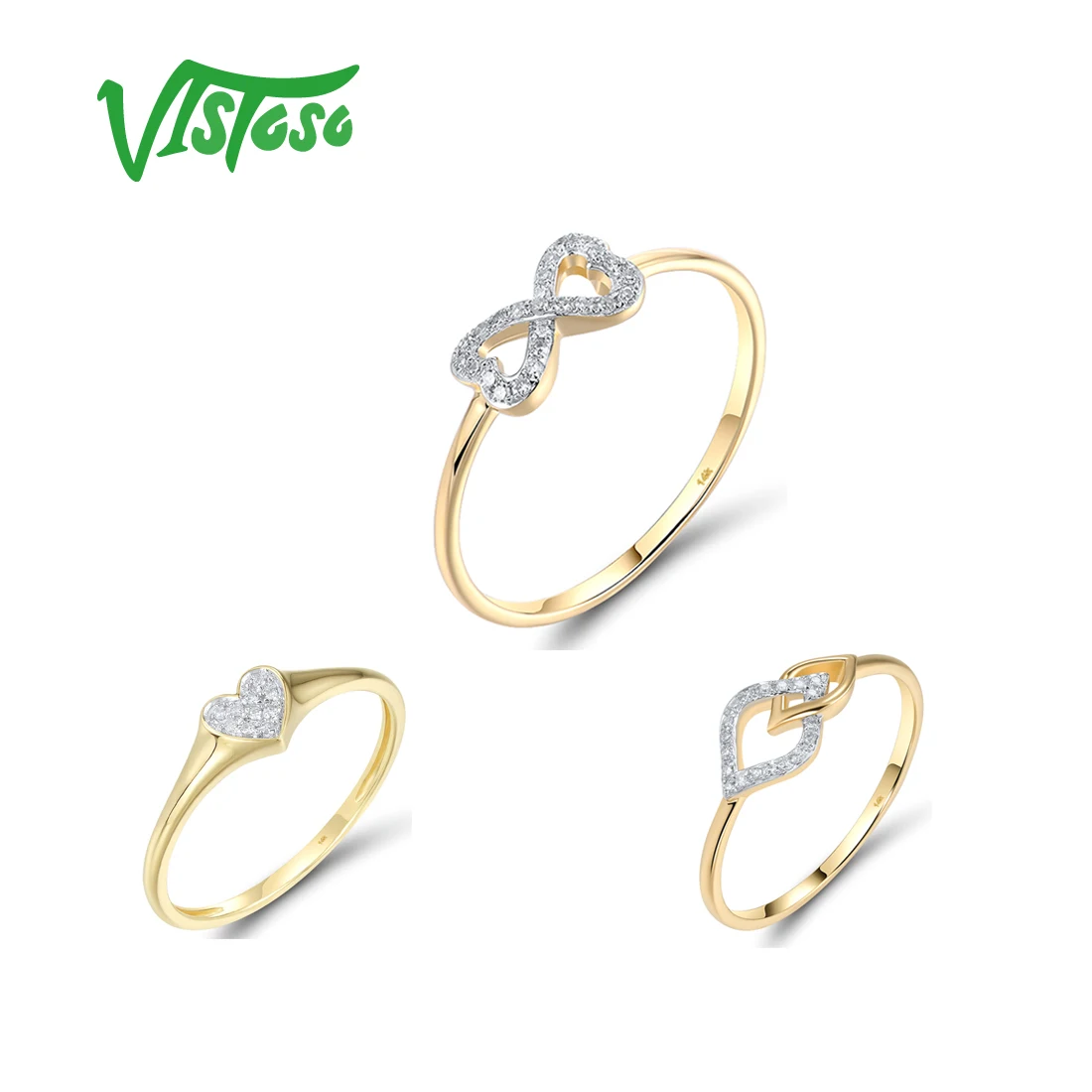 

VISTOSO Genuine 14K 585 Yellow Gold Rings For Women Sparkling Diamond Eternal Infinity Symbol Anniversary Wedding Fine Jewelry