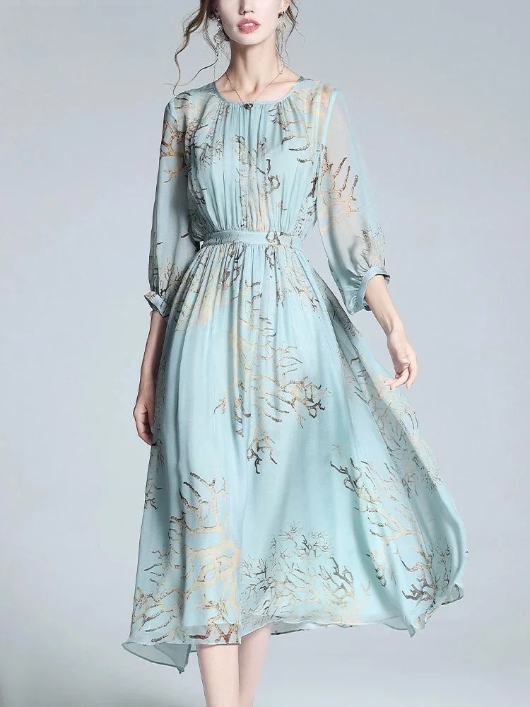 

Ele l Silk Long Dr for Women Print ALINE D Women's Faion Autumn 2024 Other Material 00%