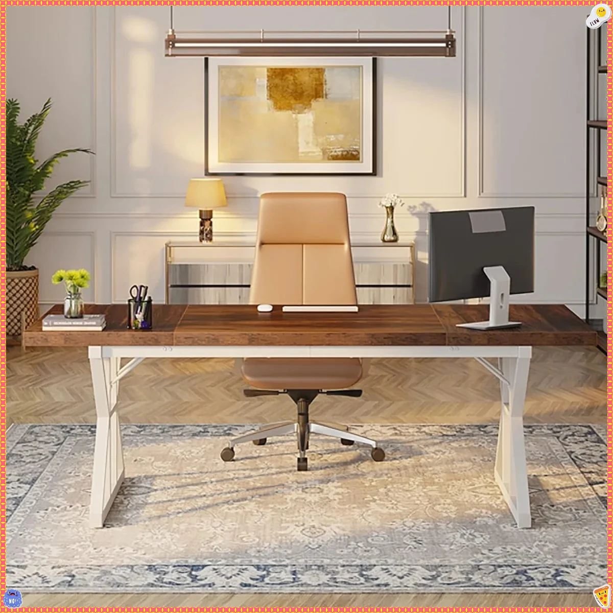 Duże biurko dyrektorskie o wymiarach 180 cm: Wytrzymałe biurko do pisania dla menadżerów, idealnie pasujące do gabinetu i biura domowego.