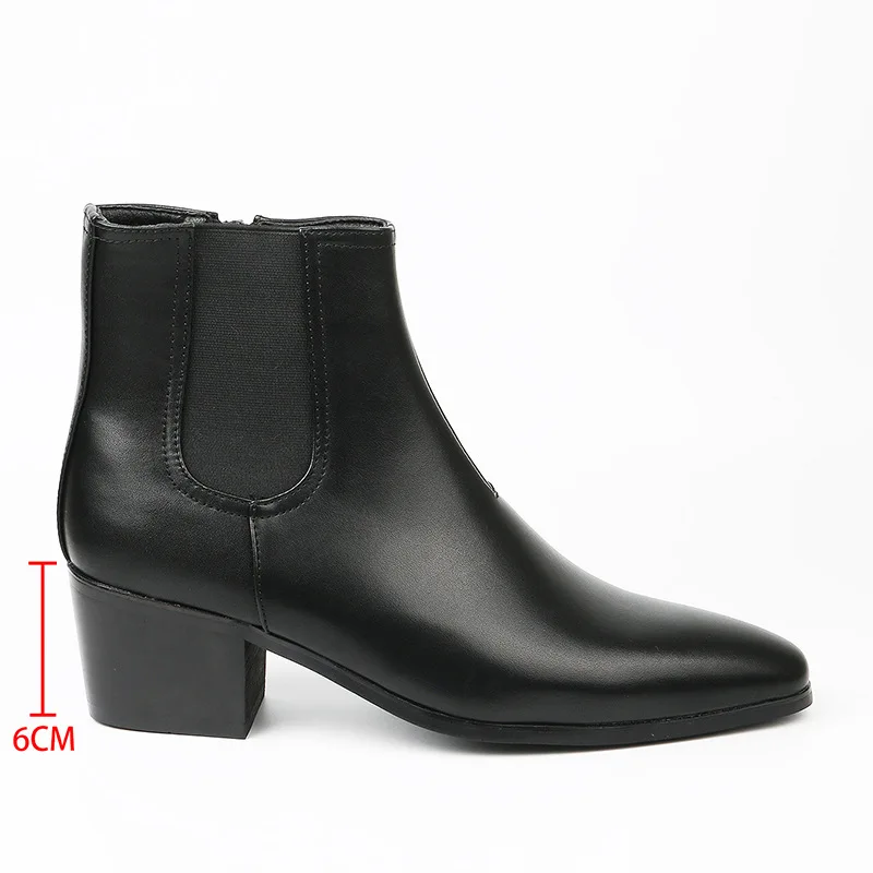 British Style Leather Boots for Men Fashion Chelsea Boots 6cm High-heeled Ankle Booties Business Dress Boots Men's High Top Boot