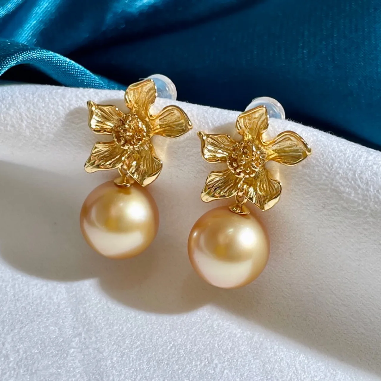 

PAIR 11-12MM NATURAL SOUTH SEA GENUINE PERFECT GOLD PEARL EARRING AAA UNIQUE sterling silver 925 pearl earrings