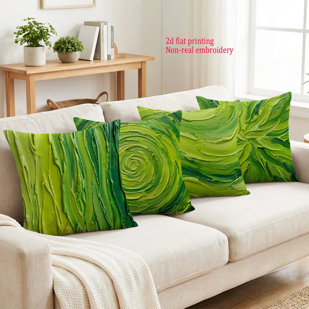 1/4pcs Lime Green Impasto Abstract Wave Throw Pillow Cover Home farmhouse outdoor decoration cushion cover