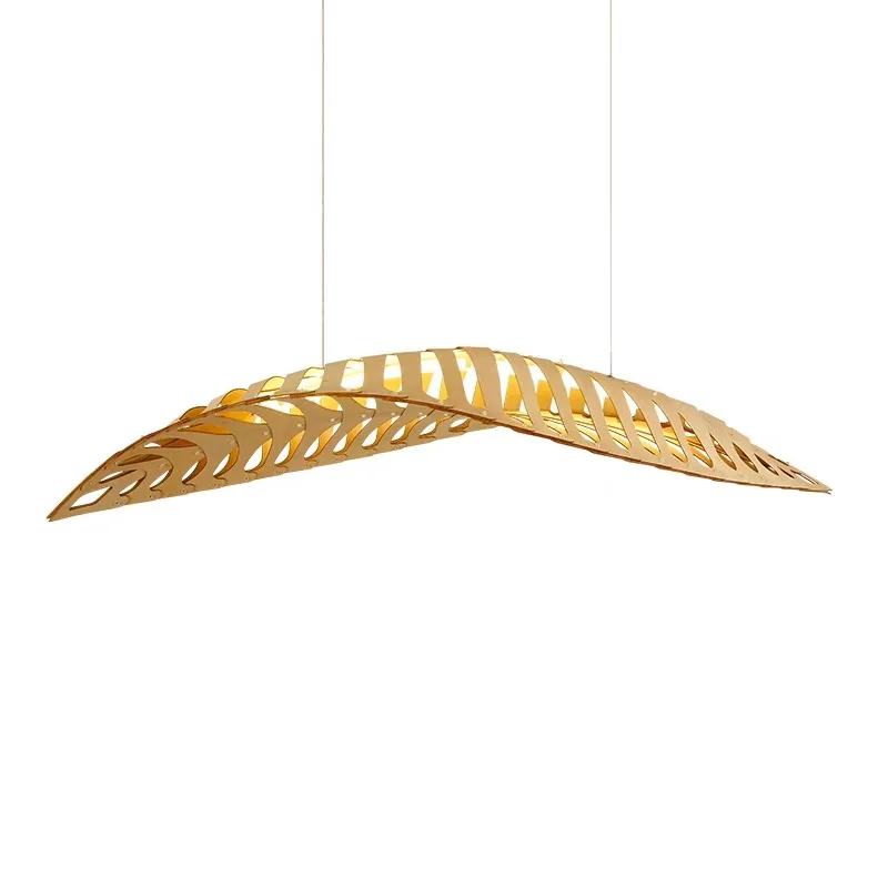 Nordic Wabi Sabi Visgraten Houten Plafond Hanglamp Home Deco Woonkamer Led Kroonluchter Bar Cafe Opknoping Lamp Glans Armatuur - afbeelding 2
