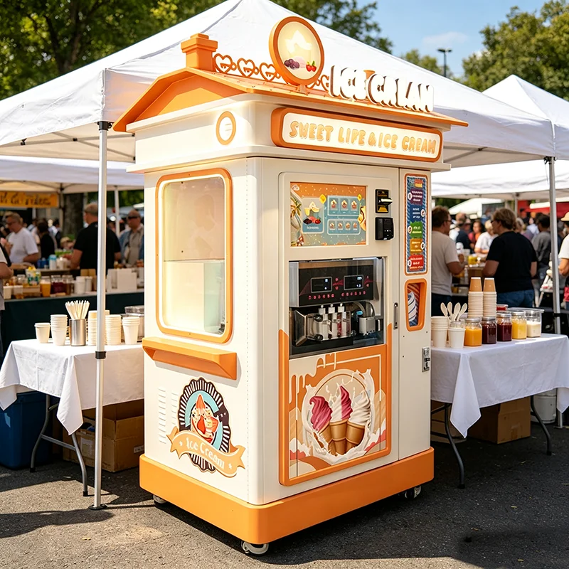 Ice Cream Vending Machine 24H Unattended Coin Card QR Payment Large Output Frozen Yogurt Dispenser