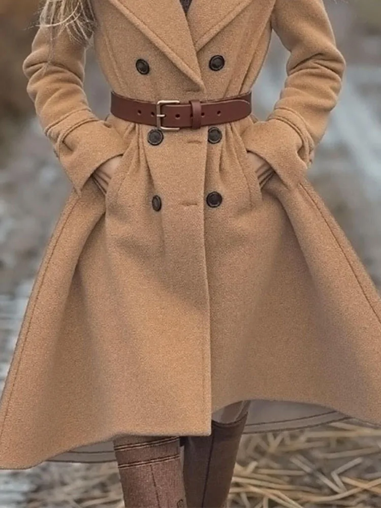 

Осенне-зимние элегантные мягкие куртки миди, женские модные однотонные пальто с воротником с лацканами и пуговицами, повседневные свободные кардиганы с длинными рукавами и карманами