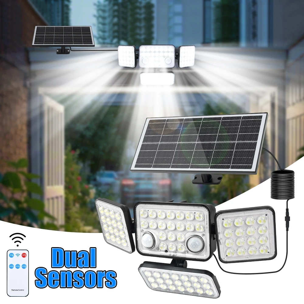 Solar Outdoor Lights 292 LED Solar Powered Motion Sensor Security Lights Solar Split Flood Lights With 3 Modes For Outside Porch