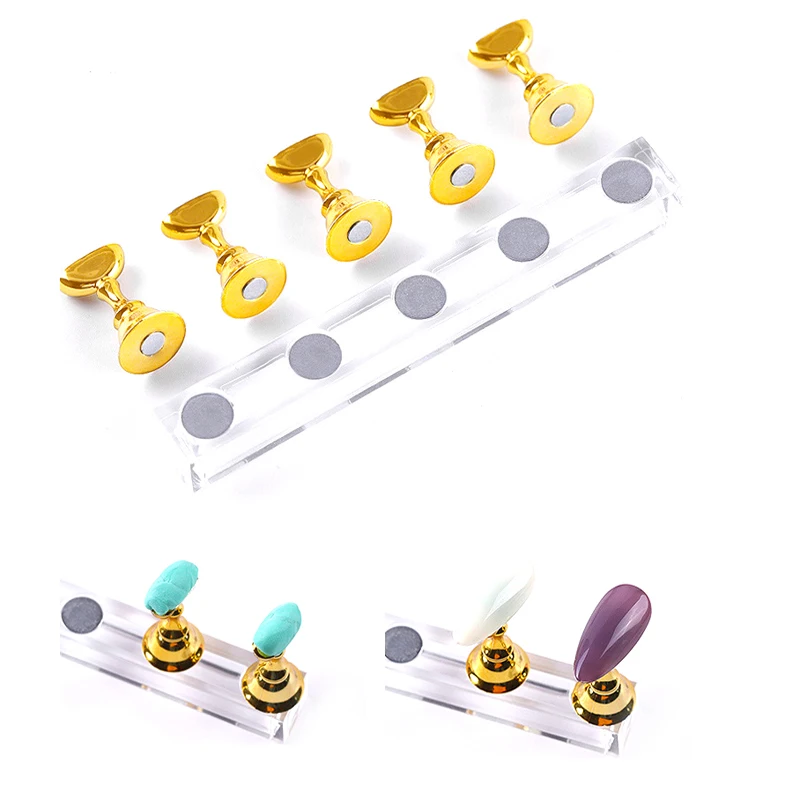 5pcs/Pack Chess Magnetic Nail Holder Practice Display Stand Gold Silver Rose-Golden Showing Shelf Gel Polish Display Stand Tools