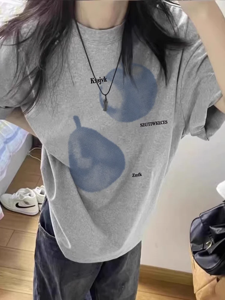 

Футболка унисекс оверсайз из хлопка в стиле ретро с коротким рукавом, свободного кроя, с принтом на плече, повседневная, удобная, дышащая, летняя