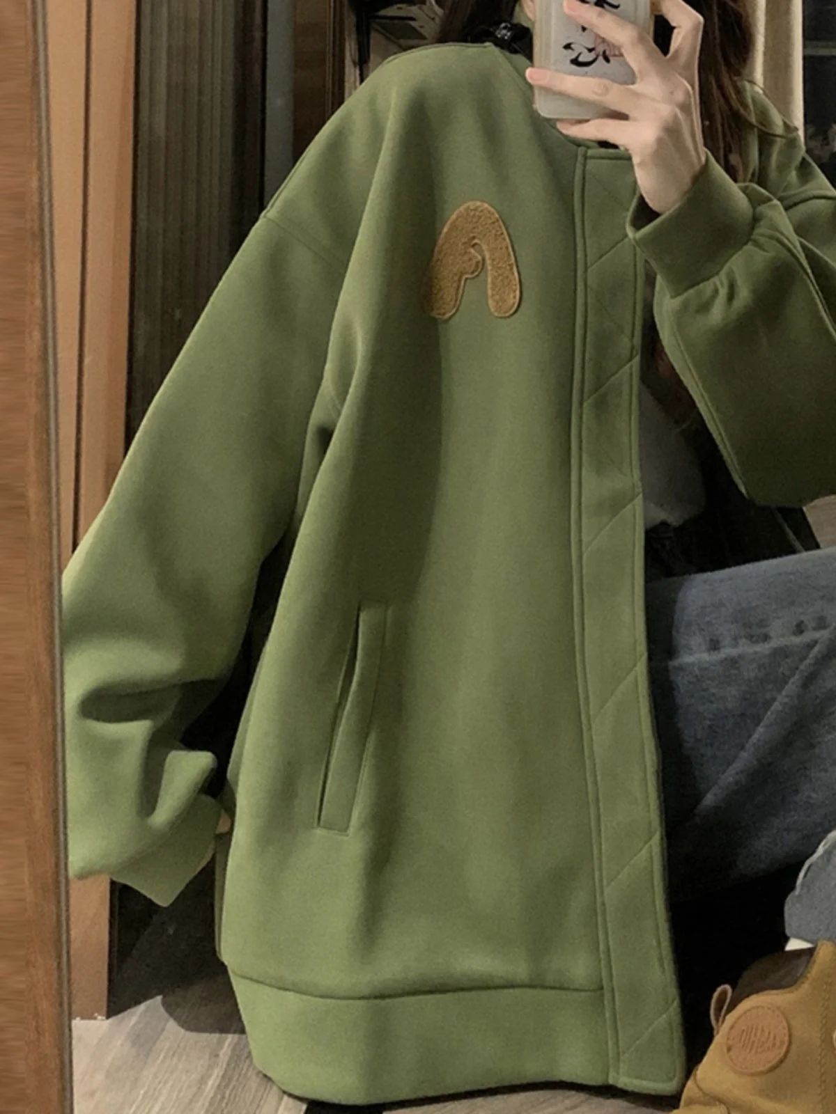 

Baseball Jackets Woman Soft Womens Spring Open-Button Designed Harajuku Patches Seductive High-Performance Rib Fishbone Oversize