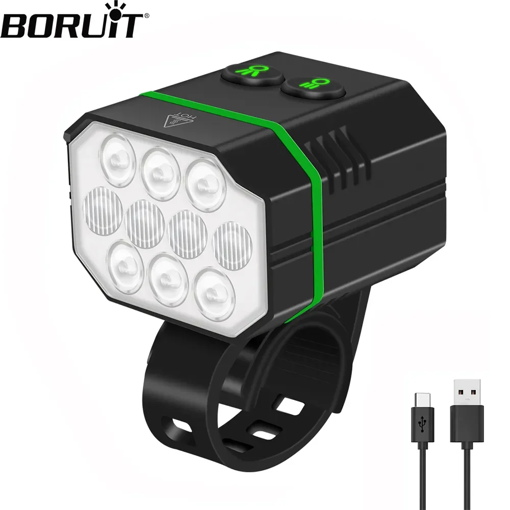 BORUiT 10 LED Bike Light 1100 Lumen Type-C Rechargeable Bicycle Front Light Waterproof Flashlight for Outdoor MTB Road Cycling